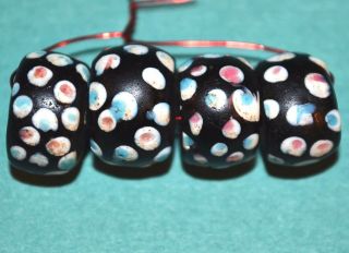 Antique Black Venetian Lampwork Trail Decorated Skunk Eye Beads,  African Trade