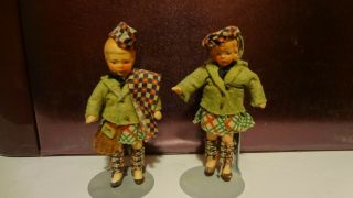 Antique German Bisque Miniature Dolls Boy And Girl In Clothing
