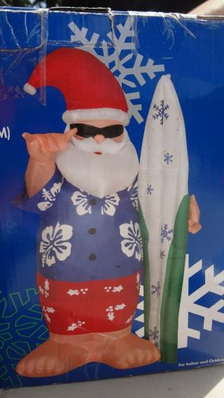Rare Santa Surf Board Hanging Ten Christmas Airblown Inflatable Light Up Decor