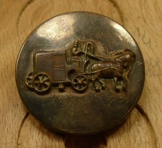 1 3/8 " Horse And Carriage Metal Antique Button 30:6