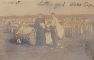 Antique 1908 Rppc Postcard Of Cotton Yard In Waco,  Tx W/ Ben Franklin Stamp