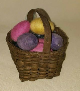 Antique Miniature Woven Easter Basket W/ Spun Cotton Tiny Eggs $22.  22