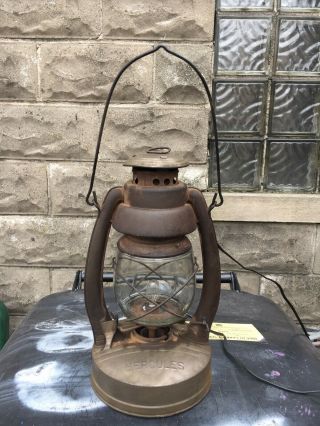 Antique/VINTAGE Primitive HERCULES Electric Light LANTERN Barn Lamp LARGE 2