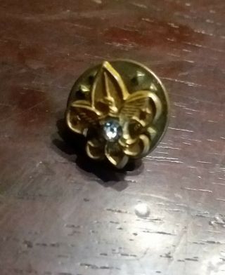 Antique Boy Scouts Of America Pin Fleur De Lis & Eagle Be Prepared Clear Inset