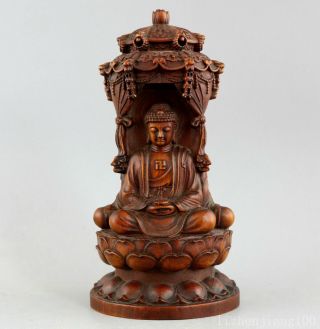 Aaa Collectable Antique Boxwood Hand Carve 3 Face Buddha Moral Auspicious Statue