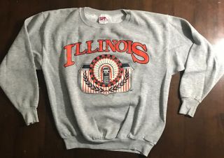 Vtg 80s 90s Illinois Fighting Illini Rare Chief Raglan Sweatshirt Large/xl Usa
