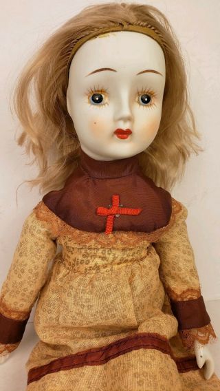 Bisque Porcelain Walda Doll 18 " Painted Face Blonde Molded Shoes And Socks