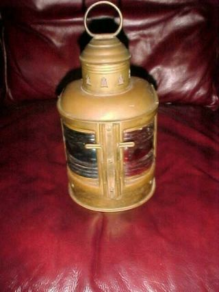 Rare Antique Perko Perkins Brass Marine Lamp Ship Lantern Blue And Red Lens Orig