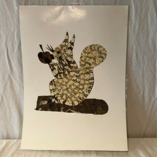 Rare Vintage African Folk Art Handmade Butterfly Wing Art Squirrel Eating Nuts