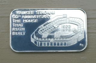 Rare 1973 Yankee Stadium 50th Anniversary 999 Silver Art Bar 1 Troy Oz