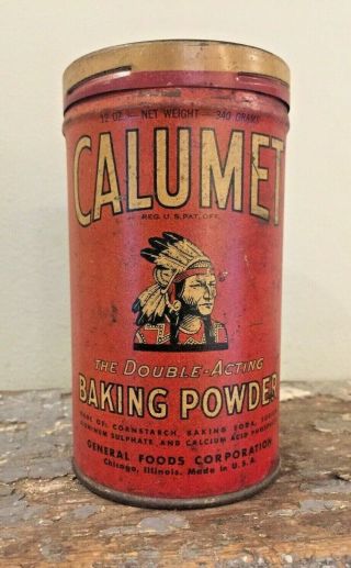Early Antique One Pound Calumet Baking Powder Advertising Tin Can
