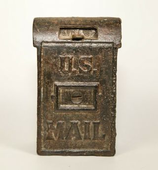 Vintage Antique Cast Iron Us Mail Mailbox Coin Bank Lift Up Collectible Toy