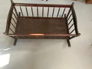 Vintage Decorative Cradle Rocking Crib Turned Spindles Dark Wood