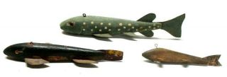 Group Of 3 Old & Vintage Fish Folk Art Fish Spearing Decoy S Ice Fishing Lure