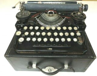 Rare Vintage 1922 Black Underwood Standard Portable Typewriter & Case