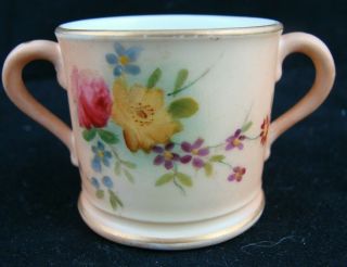 Lovely Antique Royal Worcester Small Blush Ivory Floral Loving Cup Ex Cond 1905