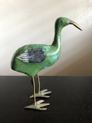 Fine Antique Chinese Cloisonne Enamel Egret Crane Bird Figure Art Statue Rare Nr