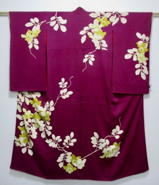 Japanese Kimono Silk Antique Houmongi / Embroidery / Vintage Silk /282