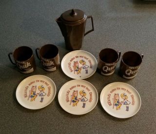 Vintage Nestles Quik Plastic Toy Set Childs Tea Party Pitcher Cups Plates Rare