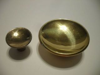 2 Vtg Brass Plated Cabinet Knobs Drawer Pulls 1 - 15/16 " & 15/16 " Concave Beveled