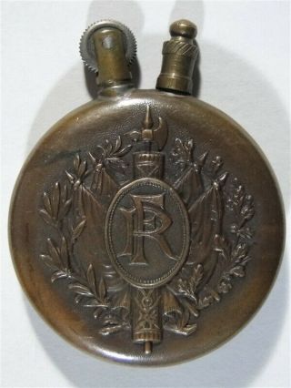 Rare Antique Wwi French Brass Petrol Cigarette Lighter Mythological Art Nouveau