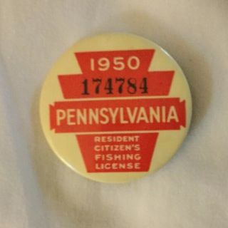 1950 Pa Fishing License Button - Vintage