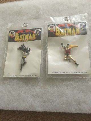 Vintage Batman And Robin Metal Pins 1966 Moc National Periodical Rare
