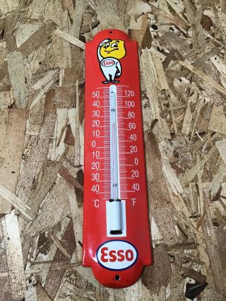 Vintage Esso Porcelain Sign Gas Oil Service Station Pump Plate Rare Thermometer