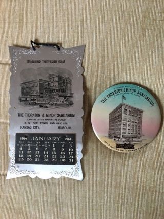 Antique Calendar & Mirror Thornton & Minor Sanitarium Kansas City Missouri 1914
