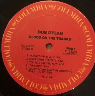 BOB DYLAN blood on the tracks COLUMBIA 1974 rare 1st Press (LP) Vg, 3