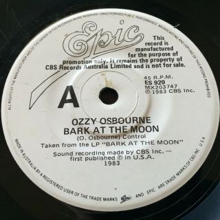 Ozzy Osbourne.  Bark At The Moon - - Rare 1983 Australian Promo 7 " 45 Sabbath
