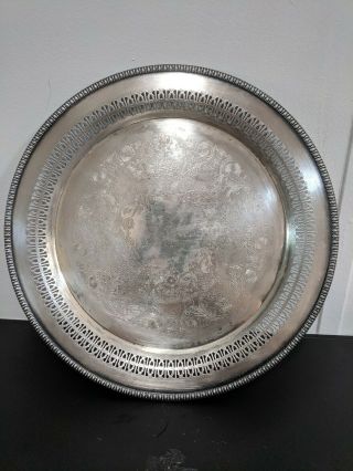 Vintage Wm Rogers Silver Plated Round Etched Serving Tray Platter 4871p