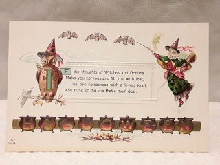 Antique Halloween Postcard H - 17 Bottom Row Of Cooking Pots With A Letter In Each