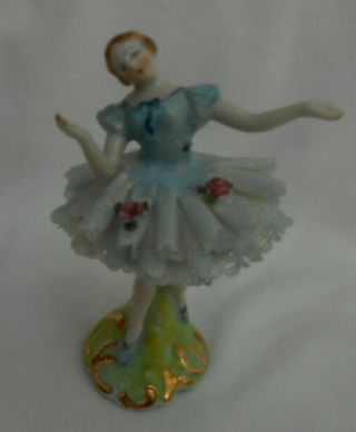 Occupied Japan Dresden Lace Woman Lady Blue Ballerina 3 1/2 " Figurine