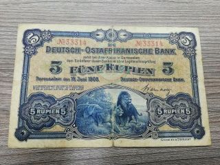 5 Rupien Banknote From German East Africa 1905 Very Rare