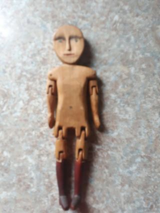 Vintage Folk Art Hand Carved Wood Wooden Figure Jointed Man Puppet Type