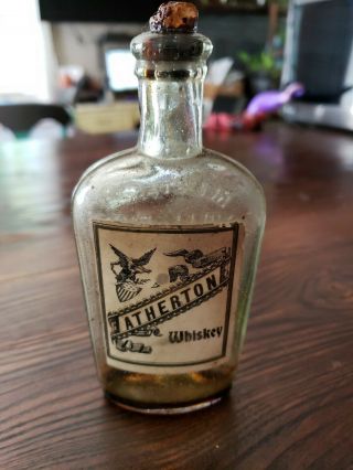 Antique Vtg Atherton Whiskey Bottle 1/2 Pint Athertonville Kentucky