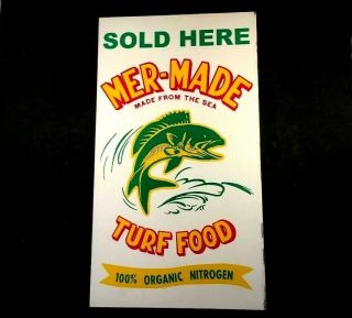 Vintage Mer - Made Turf Food 2 Sided Flange Sign Rare Old Advertising 1950s