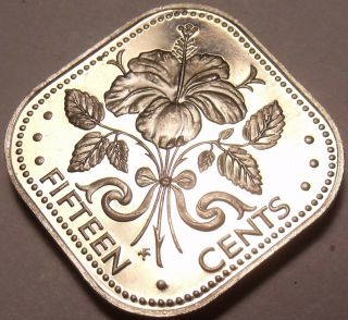 Rare Proof Bahamas 1974 15 Cents Hibiscus Triangle Coin 31,  000 Minted