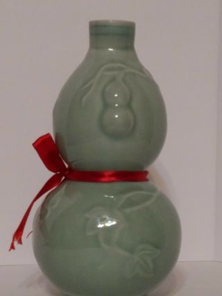 Vtg Pagoda Celadon Porcelain Rice Wine Bottle Chinese SHAOSING HUA TING 2