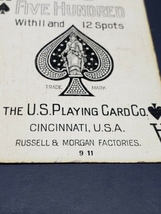 Antique 1896 No.  500 Playing Cards Dated 9/11 Includes 11&12 ' s Six Handed Games 2