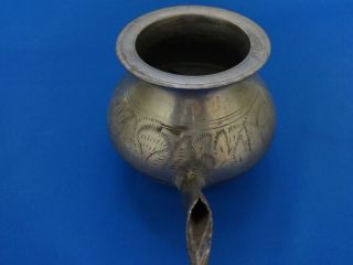 Vintage old Handcrafted white metal hand engraved Holy water pot with spout 2