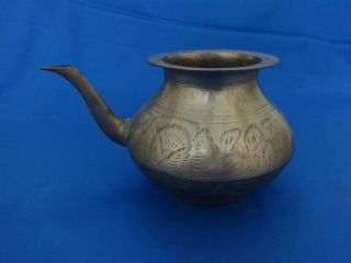 Vintage old Handcrafted white metal hand engraved Holy water pot with spout 3