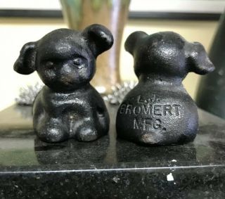 2 Old Pup Paperweight Cast Iron Dog Puppy Rare L.  J.  Bromert Mfg Paper Weights