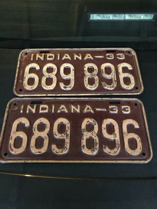 Vintage Rare 1933 Indiana Matching License Plate Set “689 896”