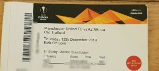 Rare Ticket Stub - Manchester United V Az Alkmaar Europa League - December 2019