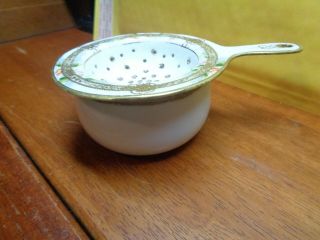 Antique Victorian Era Hand Painted Nippon Tea Strainer With Dish Late 1800 