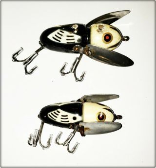 Vintage Heddon 2100 & 2120 Crazy Crawler Lures Black & White Bird