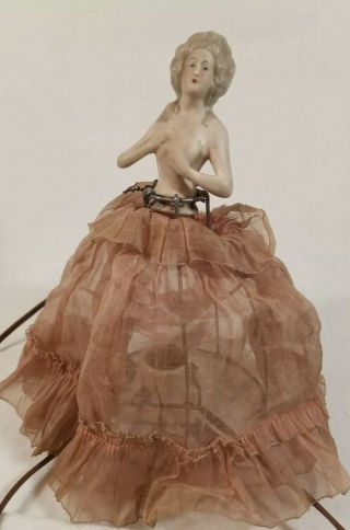 Vintage Bisque Marie Pompadour Style Nude Lady Half Doll Boudoir Night Lamp 10 "