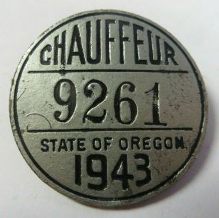 Vintage 1943 Oregon State Registered Chauffeur Badge Rare Leather Driver Pin